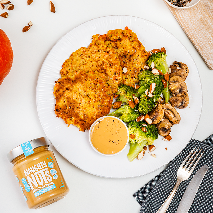 Kartoffel- Kürbispuffer mit Erdnussmus Smooth