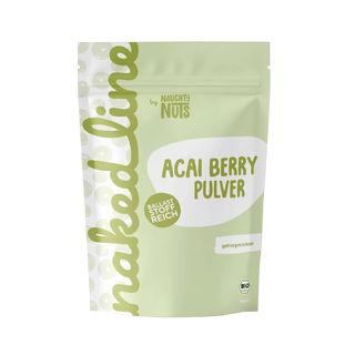 Naughty Nuts Acai Berry Pulver in einer hellgrünen Standbodenbeutel Verpackung