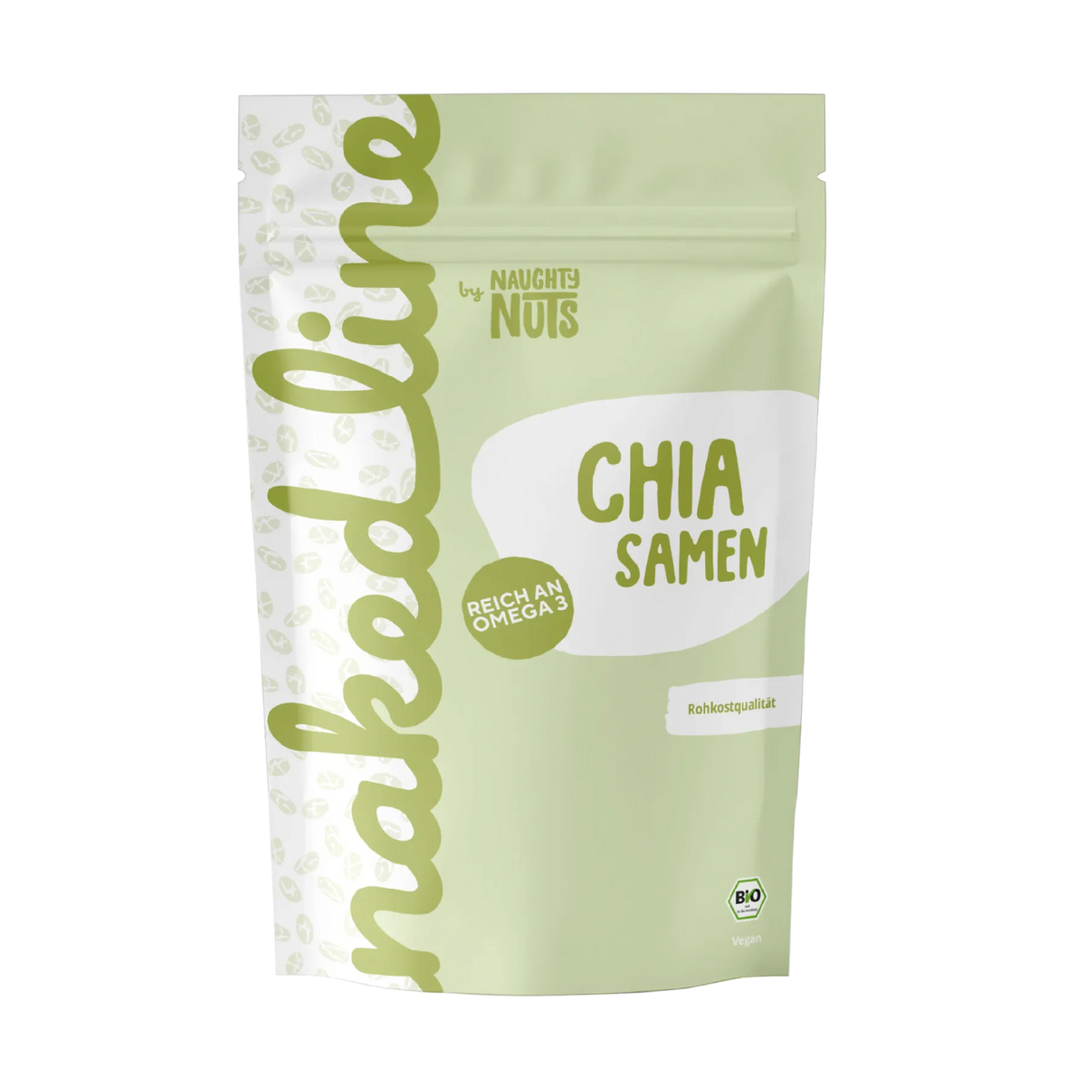 Verpackung von Naughty Nuts Chia Samen in Bio Rohkostqualitaet